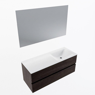 Mondiaz VICA ensemble de meuble de salle de bain - 120cm - meuble sous-vasque marron foncé - 2 tiroirs - lavabo cloud droite - 1 trou de robinet - couleur talc - miroir LED - version XL 60cm de haut