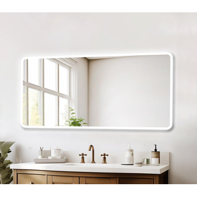 Fugaflow Excellent Arredo Miroir de Salle de Bain - 140x70 cm - avec coins arrondis - installation horizontale / verticale - éclairage LED indirect - chauffage du miroir - capteur infrarouge en partie inférieure