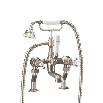 Crosswater Belgravia Badkraan - staand - 2 gats - handoucheset - kruisgreep geborsteld - nikkel (RVS)