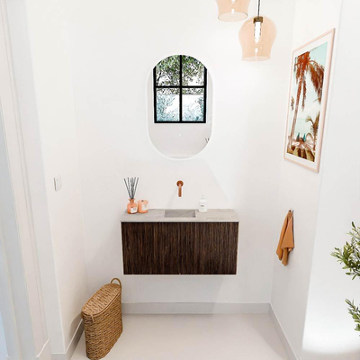 Mondiaz JOYA-DLUX 80cm meuble de salle de bains WC - couleur Walnut - Vasque FAYE position Milieu Sans trou de robinet couleur Glace.