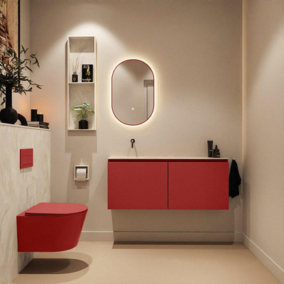 MONDIAZ TURE-DLUX Meuble toilette - 120cm - Fire - EDEN - vasque Ostra - position gauche - sans trou de robinet