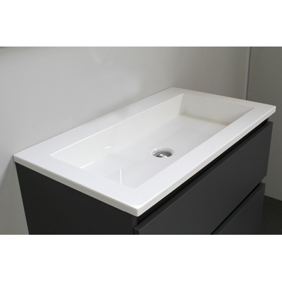 Basic Bella Meuble salle de bains avec lavabo acrylique Blanc 80x55x46cm sans trous de robinet avec miroir et éclairage Anthracite mat