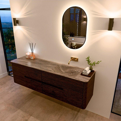 Mondiaz CIRO-DLUX Badkamermeubelset - 170x45x50cm - Solid surface wastafel Oza - 1 wasbak Rechts - zonder kraangaten - 4 lades - Walnut