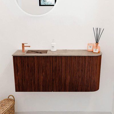 Mondiaz JOYA-DLUX 91.6cm toiletmeubel - ronding rechts kleur Ruby - Wastafel FAYE positie Links 1 kraangat kleur Arena.