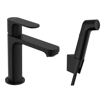 Hansgrohe Rebris S bidetset m. 1-gats wastafelkraan 110 z. waste m. handdouche m. doucheslang 160cm mat zwart
