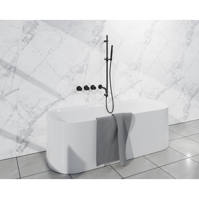 Fortifura Nebbio Ensemble combiné bain - mitigeur thermostatique - barre coulissante avec coude mural intégré - flexible de douche métallique - douchette à main barre - bec - noir mat