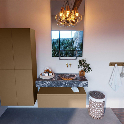 MONDIAZ ALAN - DLUX Ensemble meuble de salle de bains - 100cm - meuble sous-vasque - Oro - 1 tiroir - lavabo suspendu - cuve à droite - 0 trous de robinet - Lava