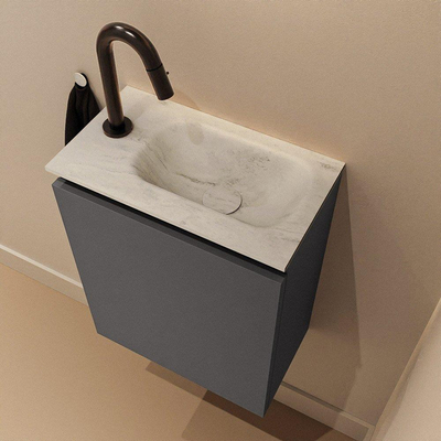 MONDIAZ TURE-DLUX 40cm toiletmeubel Dark Grey. EDEN wastafel Opalo positie rechts. Met 1 kraangat.