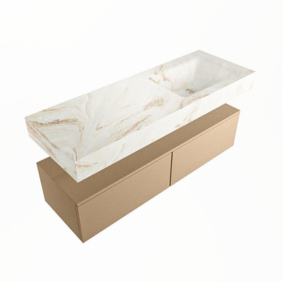 Mondiaz ALAN-DLUX Ensemble de meuble - 130cm - meuble Oro mat - 2 tiroirs - Lavabo Cloud Frappe suspendu - vasque Droite - 0 trous de robinet