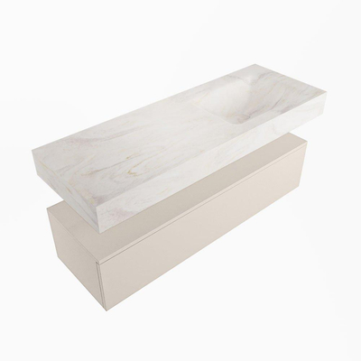 Mondiaz ALAN-DLUX Ensemble de meuble - 130cm - meuble Linen mat - 1 tiroir - Lavabo Cloud Ostra suspendu - vasque Droite - 0 trous de robinet