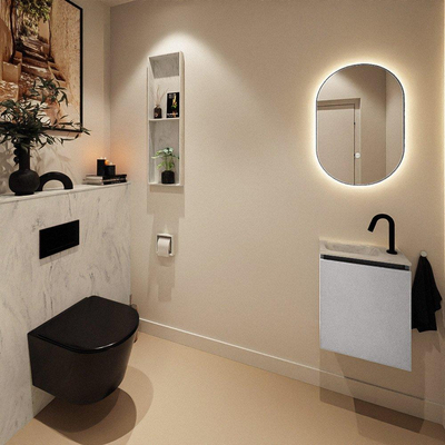 MONDIAZ TURE-DLUX Meuble toilette - 40cm - Plata - EDEN - vasque Opalo - position gauche - 1 trou de robinet