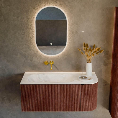Mondiaz KURVE-DLUX Ensemble de meuble salle de bain - 105x46x40cm - 1 tiroir - 1 porte - lavabo en solid surface - gauche - sans trou de robinet - Ruby