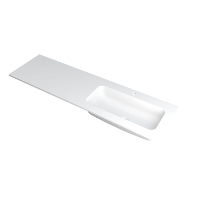 INK Faktor lavabo - 160x45x1.5cm - 1 cuve à droite - 1 trou de robinet - polystone blanc mat