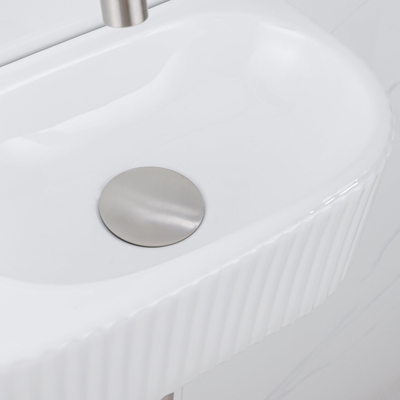 QeramiQ Fuente pack lave-mains – demi-rond – 40 x 21,5 x 12 cm – robinet inox brossé – cannelé