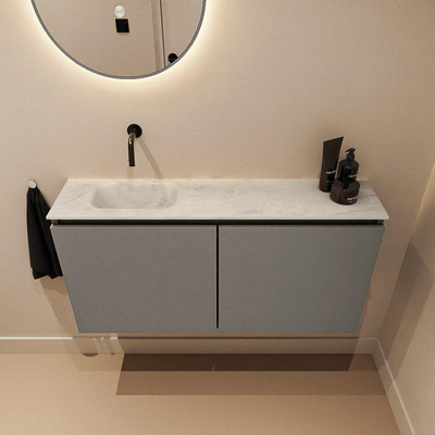 MONDIAZ TURE-DLUX Meuble toilette - 100cm - Smoke - EDEN - vasque Opalo - position gauche - sans trou de robinet