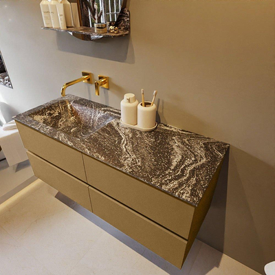 Mondiaz VICA-DLUX Ensemble de meuble de salle de bain - 120cm - meuble sous-vasque oro - 4 tiroirs - lavabo encastrée cloud gauche - sans trous de robinet - version haute de 60cm - lave