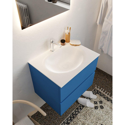 Mondiaz VICA ensemble de meuble de salle de bain - 60cm - meuble sous-vasque jeans - 2 tiroirs - lavabo moon milieu - 1 trou de robinet - miroir LED - version XL 60cm de haut