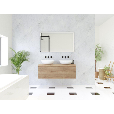 HR Matrix 3d meuble de salle de bain ensemble 120cm 2 tiroirs sans poignée avec poignée strip en couleur chêne français avec dessus chêne français