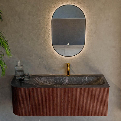 Mondiaz KURVE-DLUX Badkamermeubelset - 125x46x40cm - 1 lade - 1 deur - wastafel solid surface - rechts - 1 kraangat - Ruby
