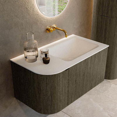 Mondiaz KURVE Ensemble de meuble de salle de bains - 85x46x40cm - 1 tiroir - 1 porte - vasque solid surface - à droite - sans trou de robinet - Shadow