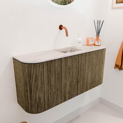 Mondiaz JOYA-DLUX 93.2cm toiletmeubel - ronding links en rechts kleur Dusk - Wastafel FAYE positie Midden Zonder kraangat kleur Nata.