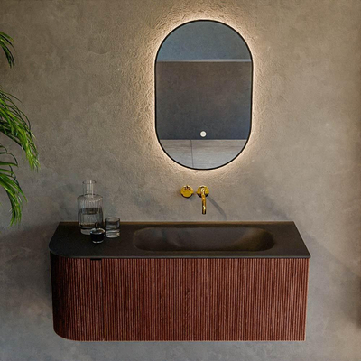 Ensemble de meuble de salle de bain Mondiaz KURVE - 115x46x40cm - 1 tiroir - 1 porte - lavabo en solid surface - droite - sans trou de robinet - Ruby