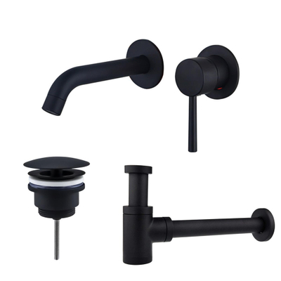 FugaFlow Eccelente Sobrado Slim Slim Kit mitigeur lavabo - robinet encastrable - bonde non-obturable - siphon design bas - Noir mat