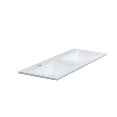 HR Badmeubelen Thin vasque résine minérale 120,5x2x45,5cm double blanc mat 2 trous de robinet