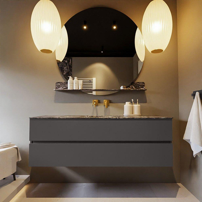 Mondiaz VICA-DLUX ensemble de meuble de salle de bain - 150cm - meuble sous-vasque gris foncé - 2 tiroirs - lavabo encastré cloud milieu - sans trous de robinet - version haute de 60cm - lave