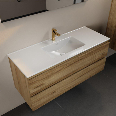 Mondiaz AIVY Ensemble de meuble - 120x45x50cm - 1 trou de robinet - 1 vasque Talc céramique - Centre - 2 tiroirs - avec miroir - Melamine Chai