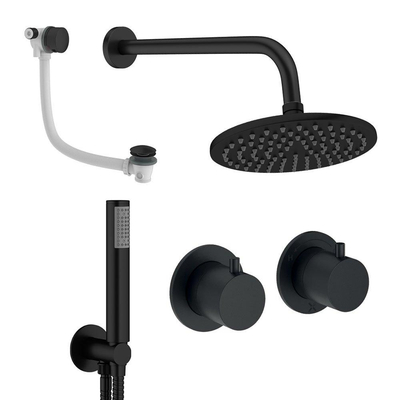 Crosswater MPRO Module inbouw regendoucheset – Ø20 cm hoofddouche – 2 hendels – vaste douchehouder – badafvoer – zwart mat