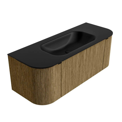 Mondiaz KURVE Ensemble de meuble de salle de bains - 120x46x40cm - 1 tiroir - 2 portes - vasque solid surface - au milieu - sans trou de robinet - Dusk