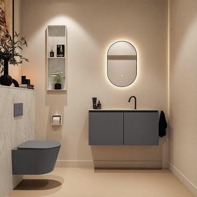 MONDIAZ TURE-DLUX Meuble toilette - 100cm - Dark Grey - EDEN - vasque Opalo - position centrale - 1 trou de robinet