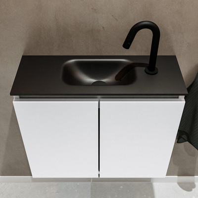 MONDIAZ TURE Fonteinset - 60x23x50cm - 1 kraangat - 2 deuren - talc mat - Wasbak midden - Solid Surface Zwart