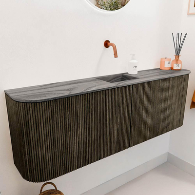 Mondiaz JOYA-DLUX Meuble de salle de bains 123.2cm - arrondis gauche et droite couleur Shadow - Vasque FAYE position Milieu Sans trou de robinet couleur Sombra