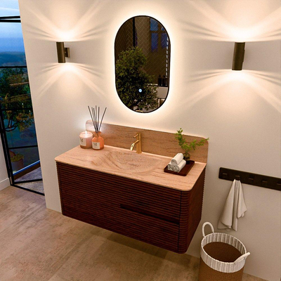 Mondiaz CIRO-DLUX Ensemble de meubles de salle de bains - 110x45x50cm - Plan-vasque Solid surface Saba - 1 vasque au milieu - 1 trou pour robinet - 2 tiroirs - Ruby