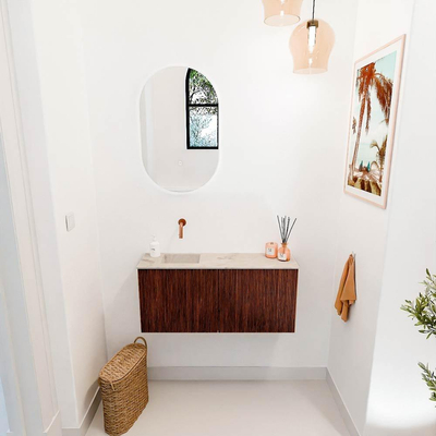 Mondiaz JOYA-DLUX 90cm toiletmeubel - kleur Ruby - Wastafel FAYE positie Links Zonder kraangat kleur Frappe.