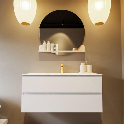 Mondiaz VICA-DLUX ensemble de meuble de salle de bain - 110cm - meuble sous lavabo talc - 2 tiroirs - lavabo encastré cloud milieu - 1 trou de robinet - miroir modèle spot - version XL 60cm haut - ostra