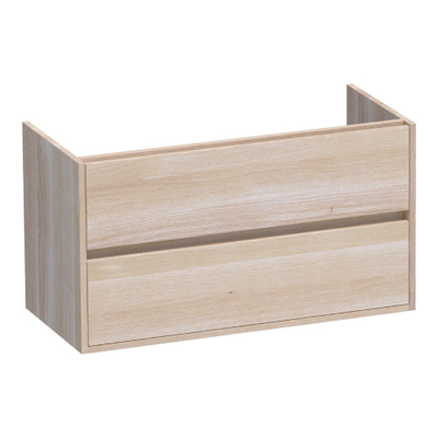 BRAUER Adore Meuble sous-lavabo - 100x46x55cm - 2 tiroirs softclose - sans poignées - 1 découpe pour siphon - chêne massif - chêne à lamelles blanc