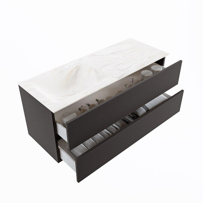 Mondiaz VICA-DLUX Ensemble de meuble de salle de bain - 120cm - meuble sous-vasque gris foncé - 2 tiroirs - lavabo encastré cloud gauche - 1 trou de robinet - version haute de 60cm - ostra