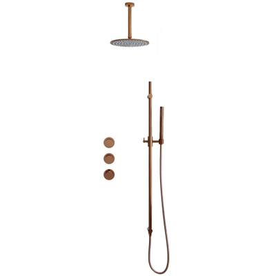 Fortifura Nebbio Regendoucheset - inbouwkraan - inbouwdeel - glijstang - doucheslang glad - staafhanddouche - 20cm plafondarm - ronde hoofddouche - PVD - geborsteld koper