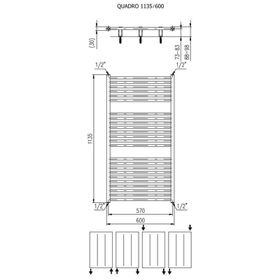 Plieger Quadro designradiator horizontaal 1135x600mm 627W wit