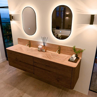 Mondiaz CIRO-DLUX Badkamermeubelset - 190x45x50cm - Solid surface wastafel Saba - 2 wasbak Dubbel - 2 kraangaten - 4 lades - Dusk