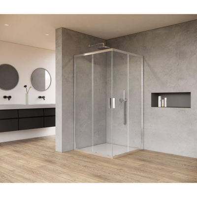 FugaFlow Efficiente Vetro Cabine de douche - 80x80x200cm - accès d'angle - verre clair - profilé - chrome