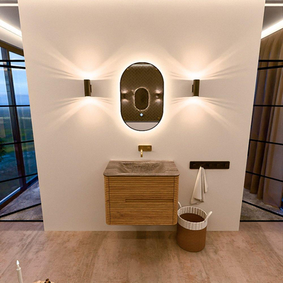 Mondiaz CIRO-DLUX Ensemble de meubles de salle de bains - 70x45x50cm - lavabo en solid surface Oza - 1 vasque au milieu - sans trous de robinet - 2 tiroirs - Chêne