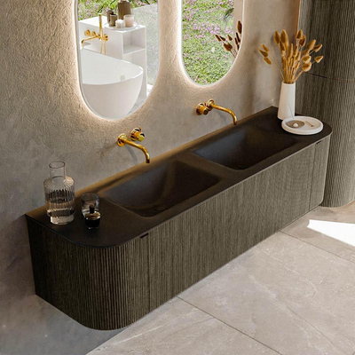 Mondiaz KURVE Ensemble de meuble salle de bain - 170x46x40cm - 1 tiroir - 2 portes - lavabo en solid surface - double - sans trou de robinet - Shadow