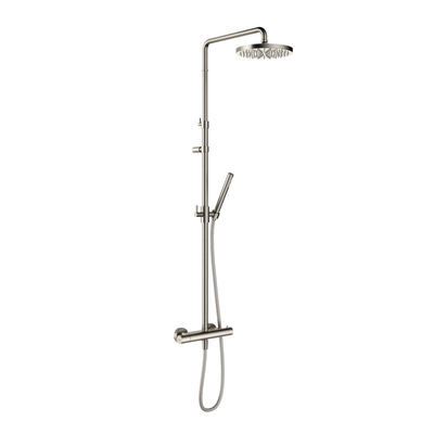 Hotbath Ace Regendoucheset - thermostatisch - hoofddouche 21cm - staafmodel handdouche - gladde doucheslang - geborsteld nikkel (RVS)
