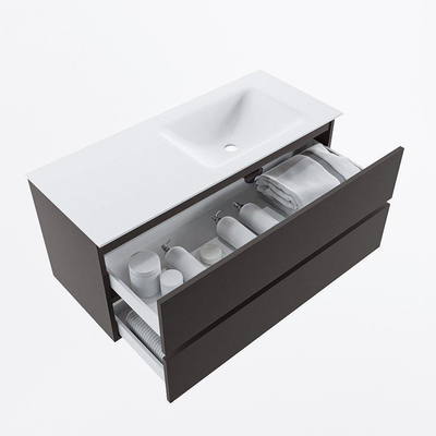 Mondiaz VICA ensemble de meuble de salle de bain - 110cm - meuble sous-vasque gris foncé - 2 tiroirs - lavabo cloud droite - sans trous de robinet - version haute de 60cm - talc