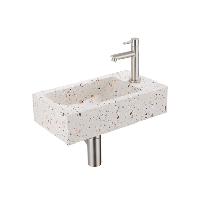 Saniclass Fuente Ensemble fontaine - 40x22x10cm - trou de robinet à droite - robinet fontaine Acier inoxydable brossé PVD - bouchon de vidange - siphon abaissé - beige mat