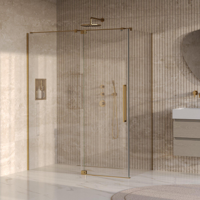 BRAUER Stellar Douchecabine - 160x80x200cm - draaideur - glascoating - omkeerbaar - helder glas - geborsteld goud PVD